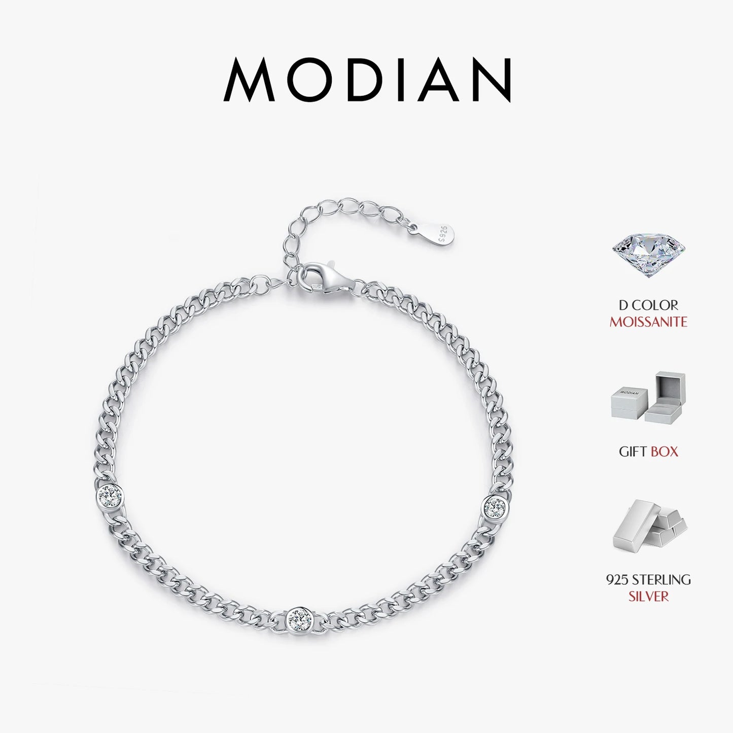 MODIAN® White Gold Plated Round Moissanite Twisted Bracelet - Sterling Sliver