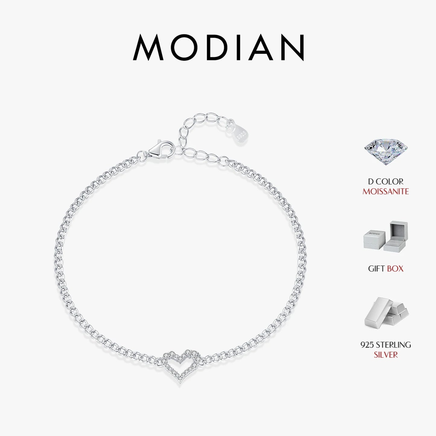 MODIAN® Moissanite Romantic Heart Bracelets - Sterling Silver