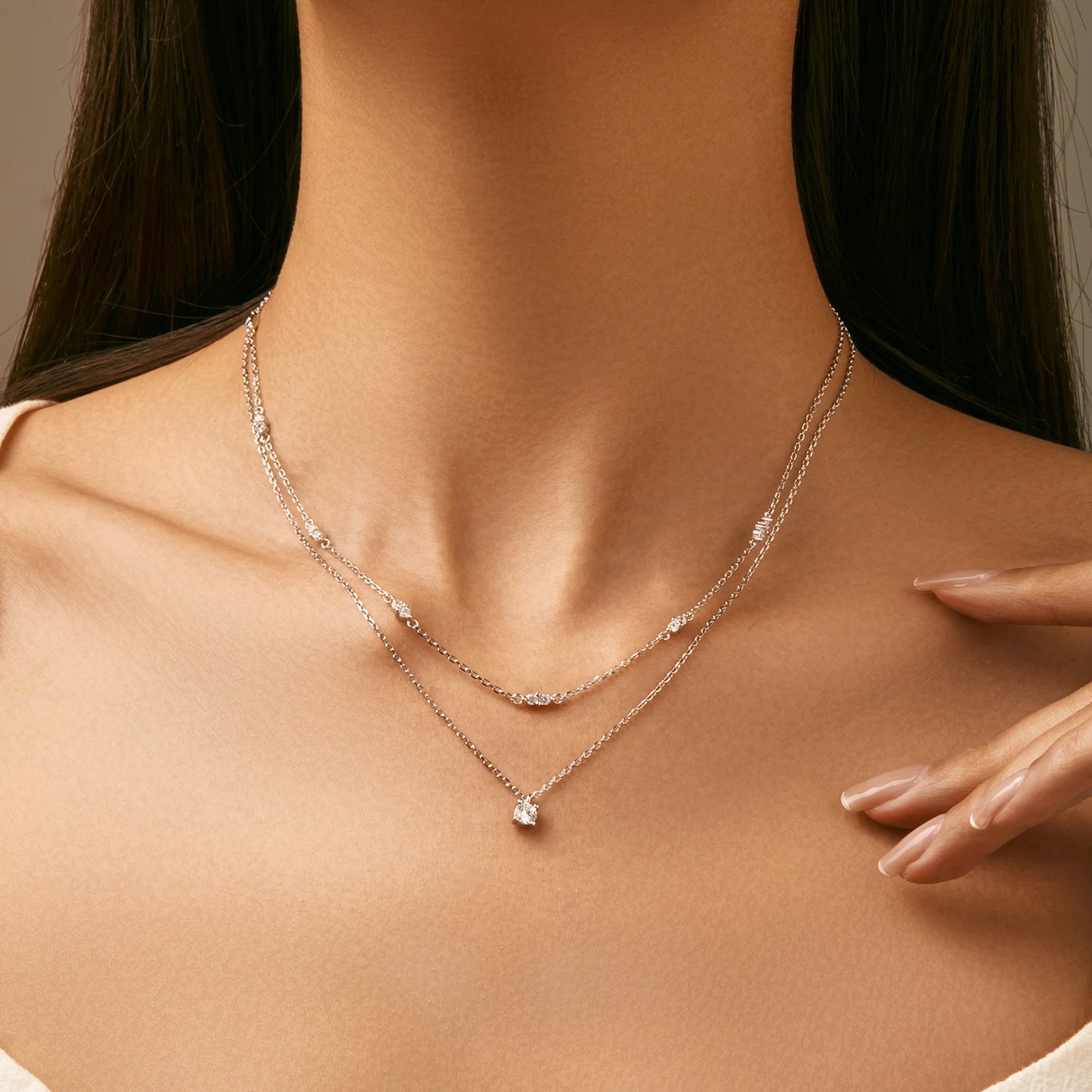MODIAN® Moissanite Double Layer Pendant Round Stylish Choker