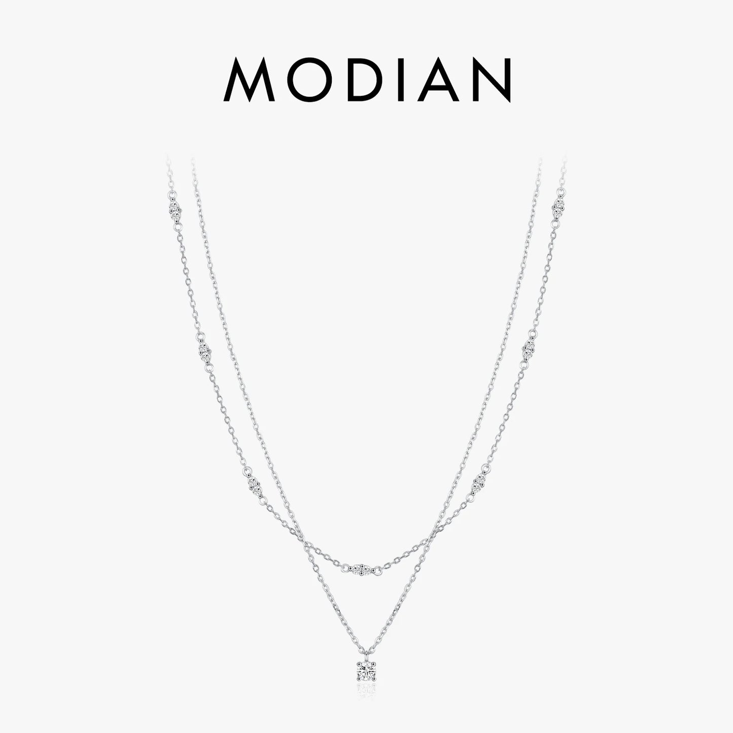 MODIAN® Moissanite Double Layer Pendant Round Stylish Choker