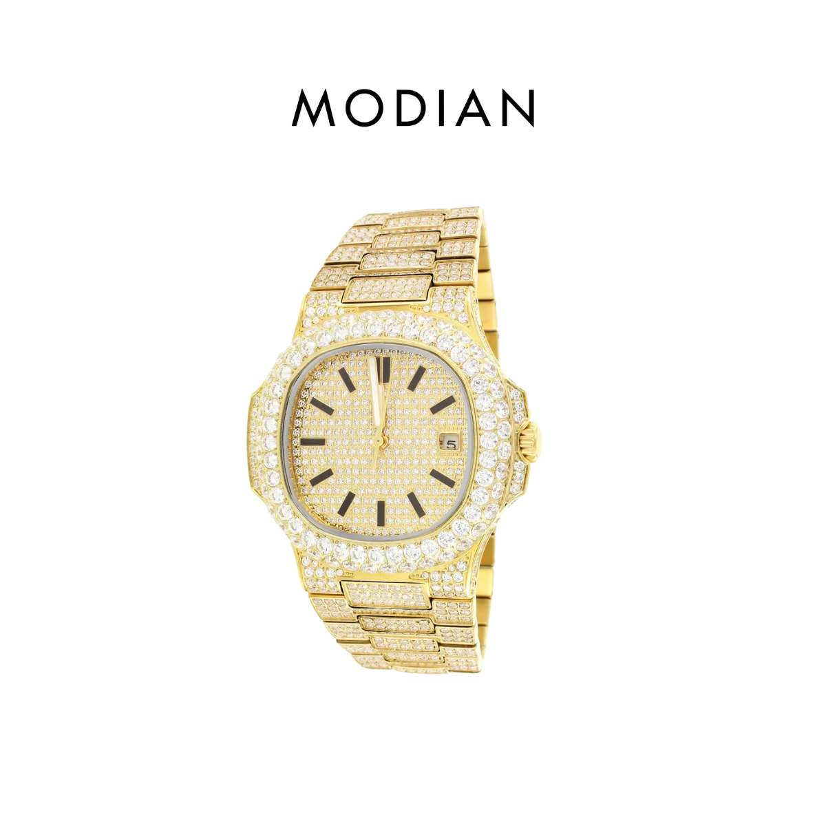 MODIAN® Moissanite Square Face 19.0ct Solitaire Bezel Gold Tone Watch