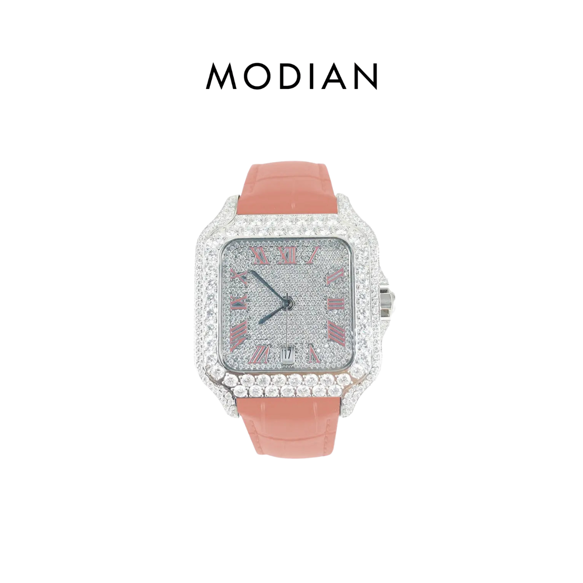 MODIAN® Moissanite 40mm Pink Leather Band Automatic Watch
