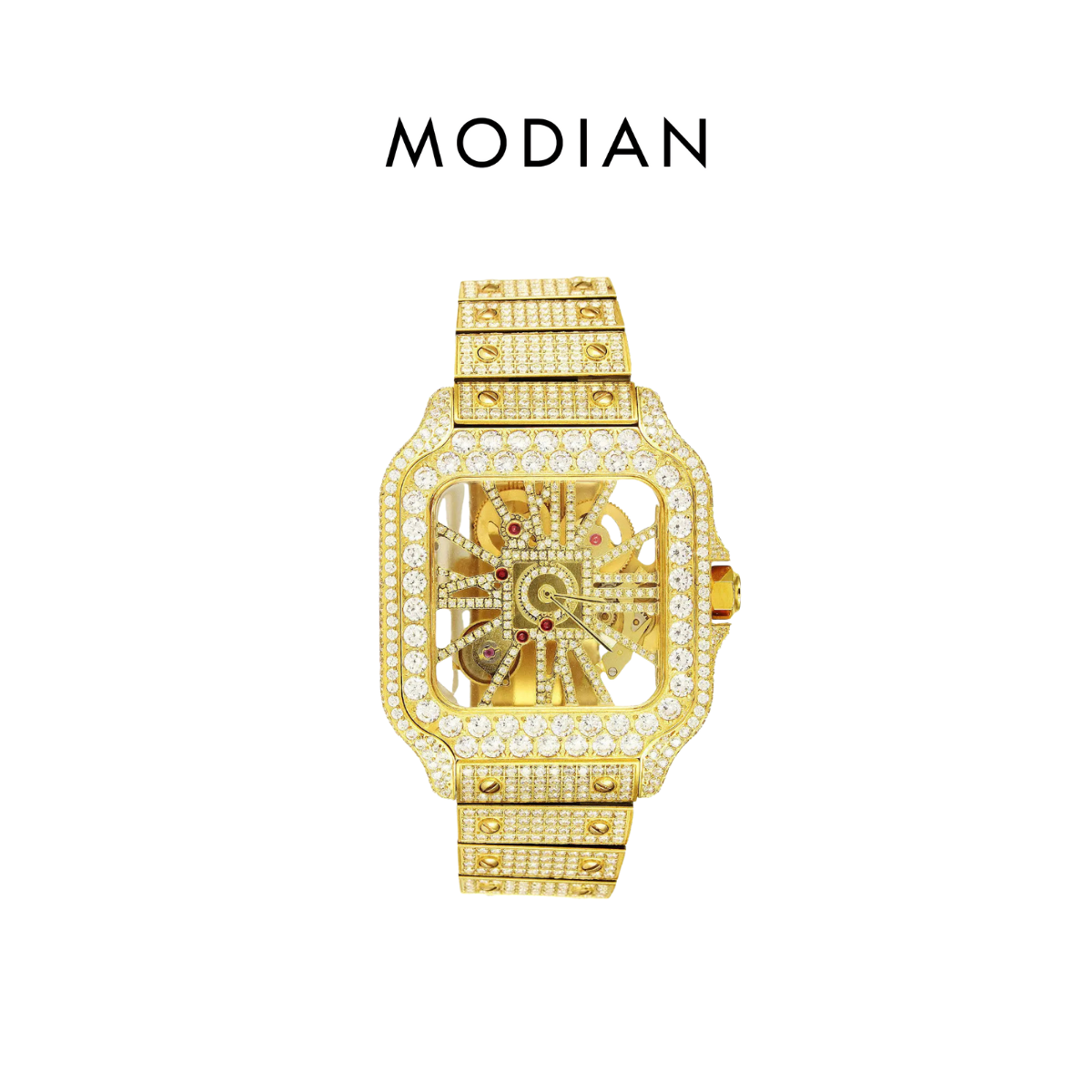 MODIAN® Moissanite Skeleton Dial Yellow Tone Watch
