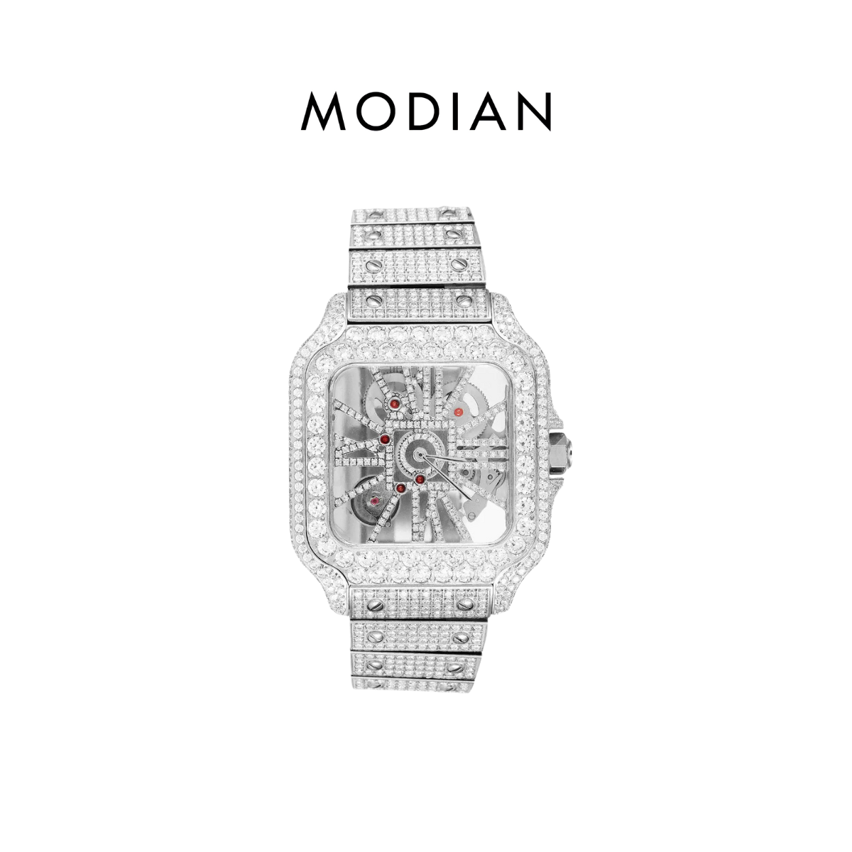 MODIAN® Moissanite Skeleton White Tone Dial Watch