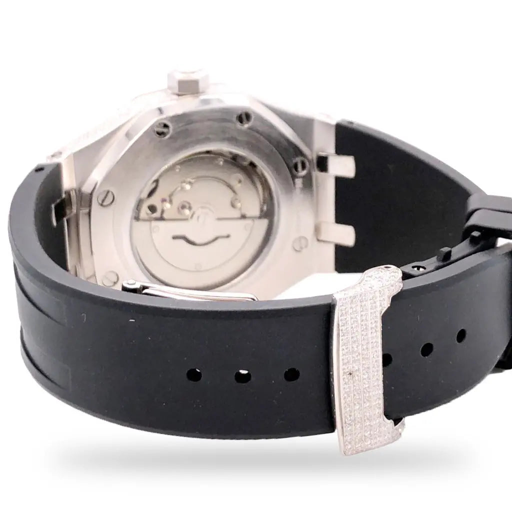 MODIAN® Solitaire Bezel 9.5ct Moissanite Half Iced Black Silicon Band Watch