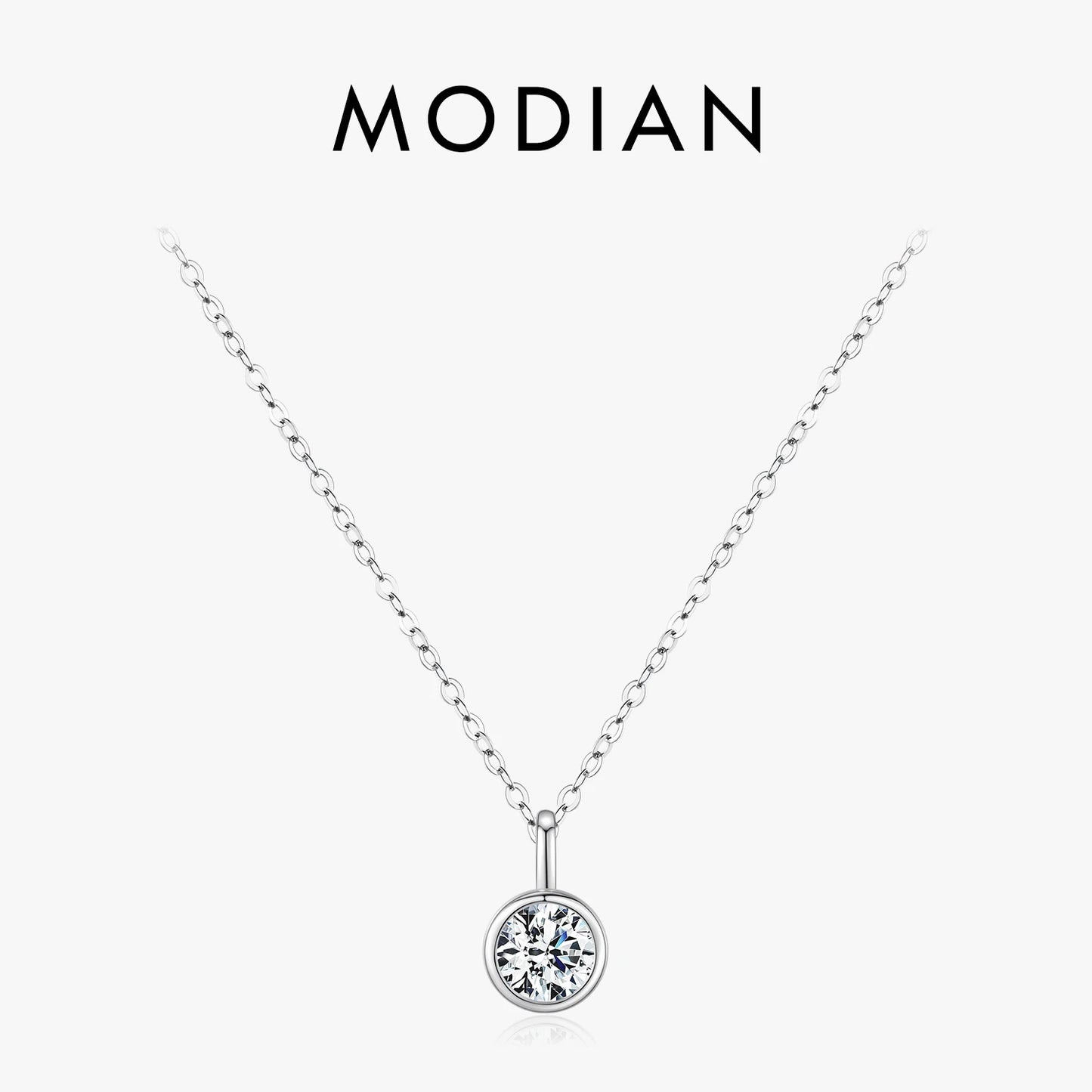 MODIAN 1 Carat Round Bezel Moissanite Pendant Necklace