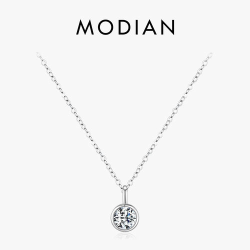 MODIAN 1 Carat Round Bezel Moissanite Pendant Necklace