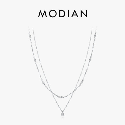 MODIAN Moissanite Double Layer Pendant Round Stylish Choker