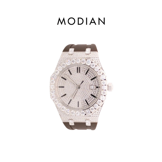 MODIAN® VVS Moissanite 9.5ct Brown Silicon Band Half Icedout Watch
