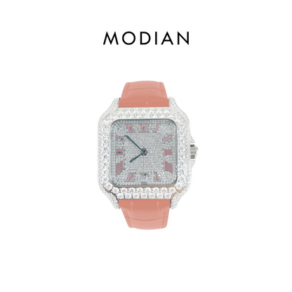 MODIAN® Moissanite 40mm Pink Leather Band Automatic Watch