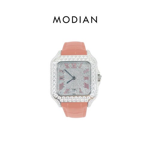 MODIAN® Moissanite 40mm Pink Leather Band Automatic Watch