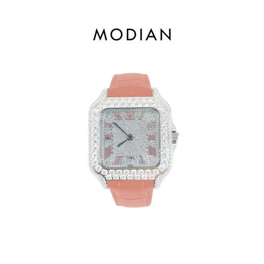MODIAN® Moissanite 40mm Pink Leather Band Automatic Watch