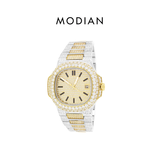 MODIAN® Presidential Moissanite VVS 19.0ct White & Gold Tone Watch