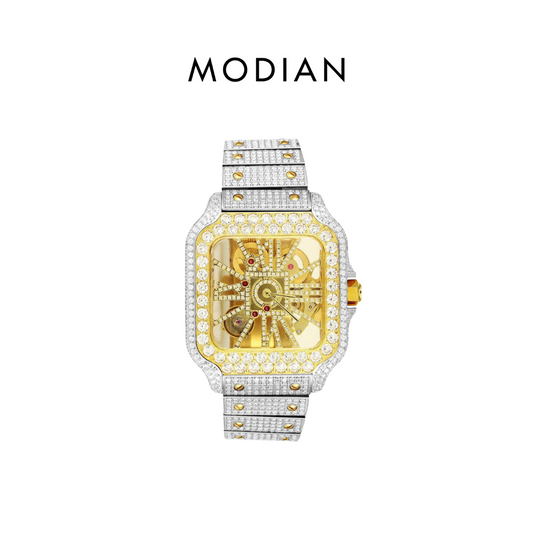 MODIAN® Skeleton Dial Watch Moissanite 19.5Ct. Two Tone Automatic