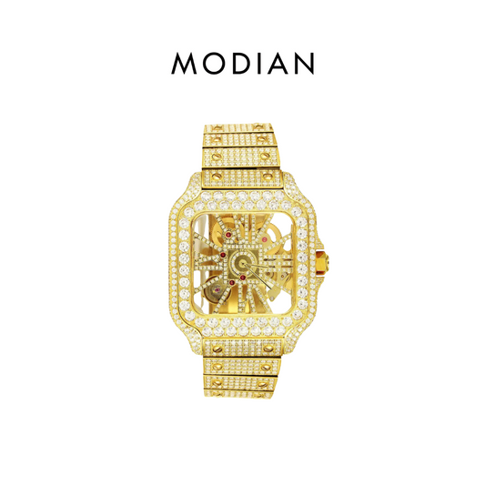 MODIAN® Moissanite Skeleton Dial Yellow Tone Watch