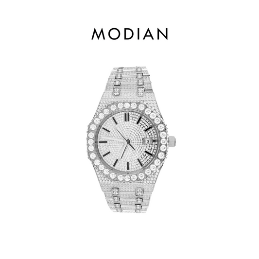 MODIAN® Moissanite Diamond Bezel White Gold Tone Watch
