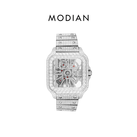 MODIAN® Moissanite Skeleton White Tone Dial Watch
