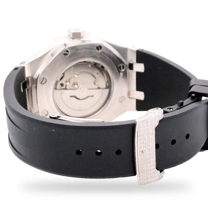 MODIAN® Solitaire Bezel 9.5ct Moissanite Half Iced Black Silicon Band Watch