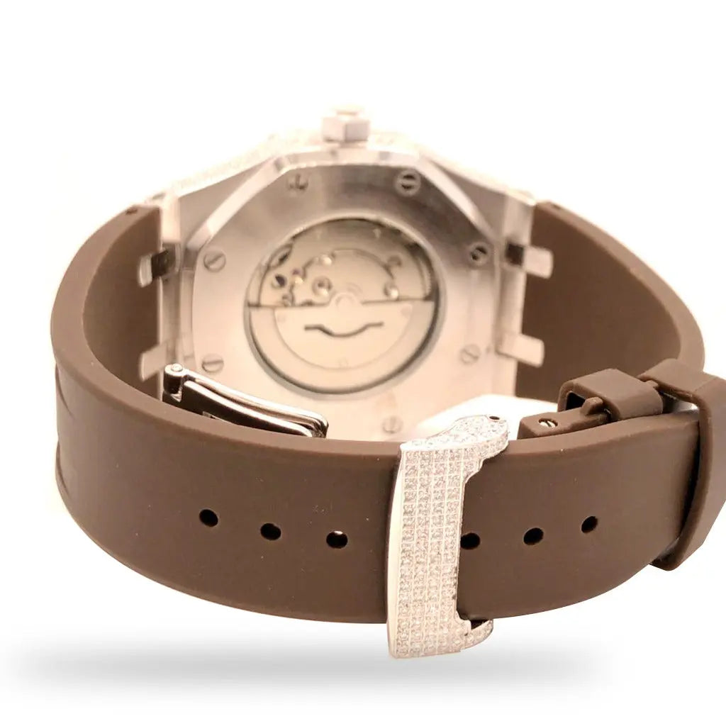 MODIAN® VVS Moissanite 9.5ct Brown Silicon Band Half Icedout Watch